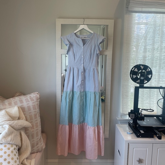 English Factory Color Block Dress with Tie💙💚🧡 - Picture 4 of 8